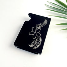 Load image into Gallery viewer, Plumeria Tribal Engraved Metal Wallet - Black
