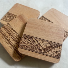 Load image into Gallery viewer, 3.5" Tribal Engraved Beechwood Coasters v1 (Square, Set of 2)
