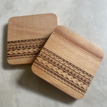 Load image into Gallery viewer, 3.5" Tribal Engraved Beechwood Coasters v2 (Square, Set of 2)
