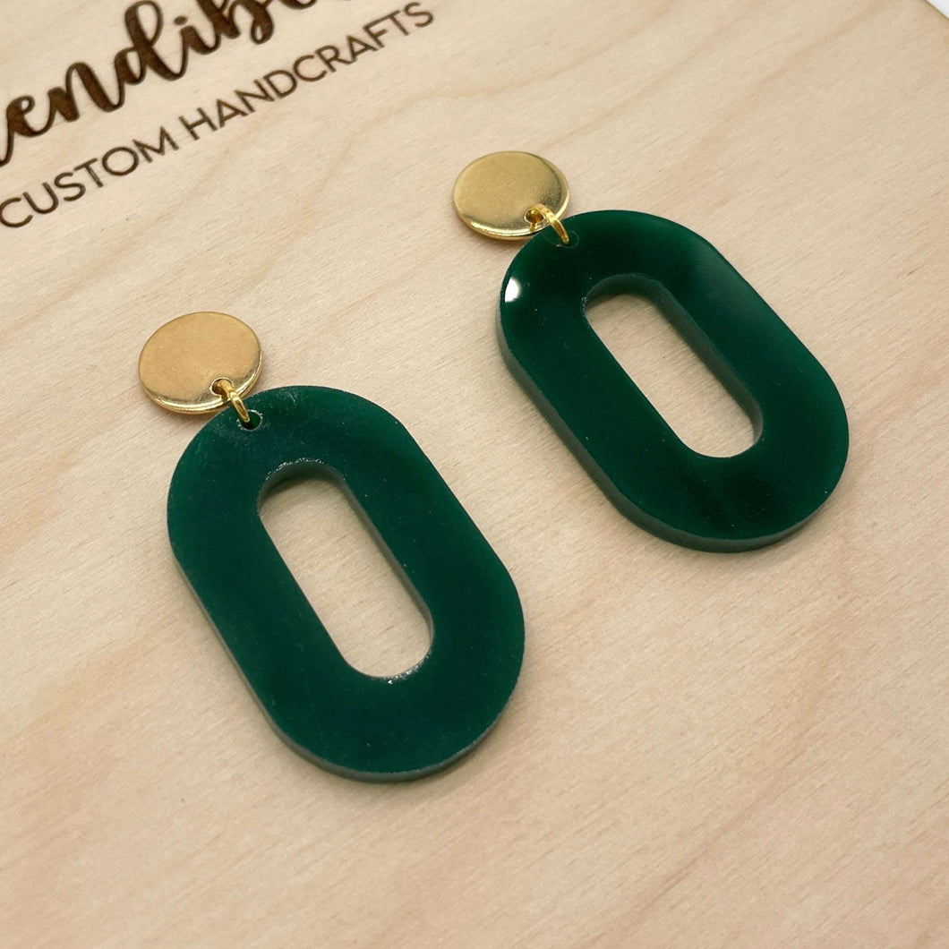 Oval Statement Stud Earrings - Hunter Green (Acrylic)