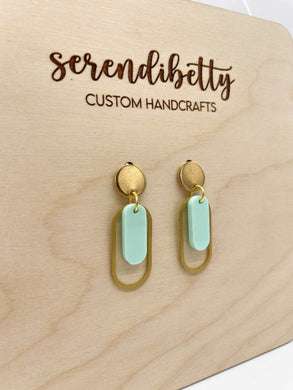 Mini Oval Charm Stud Earrings - Mint (Acrylic)