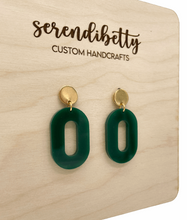 Load image into Gallery viewer, Oval Statement Stud Earrings - Hunter Green (Acrylic)
