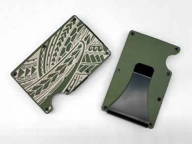 Full Tribal Engraved Metal Wallet - Army Green