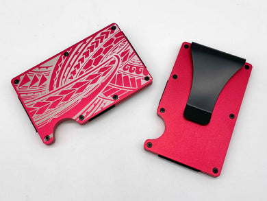 Full Tribal Engraved Metal Wallet - Red