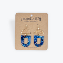 Load image into Gallery viewer, Woven Rattan Closed U Earrings (Milky Blue Chunky Glitter)
