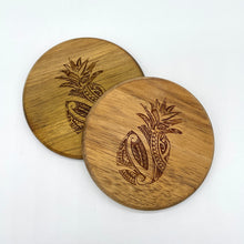 Load image into Gallery viewer, 3.5&quot; Pineapple Tribal Engraved Acacia Wood Coasters (Round, Set of 2)
