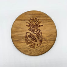 Load image into Gallery viewer, 3.5&quot; Pineapple Tribal Engraved Acacia Wood Coasters (Round, Set of 2)
