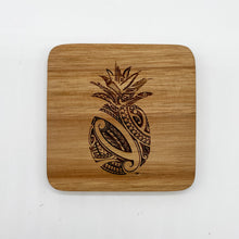 Load image into Gallery viewer, 3.5&quot; Pineapple Tribal Engraved Acacia Wood Coasters (Square, Set of 2)
