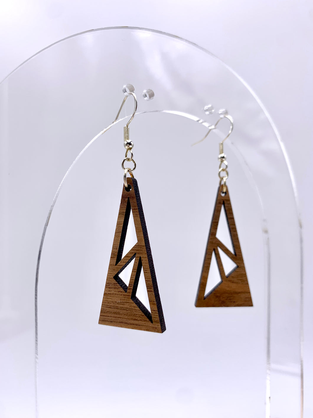 Triangular Geometric Earrings (Walnut Hardwood)