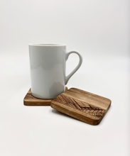 Load image into Gallery viewer, 3.5&quot; Tribal Engraved Acacia Wood Coasters v1 (Square, Set of 2)
