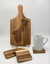 Load image into Gallery viewer, 3.5&quot; Tribal Engraved Acacia Wood Coasters v1 (Square, Set of 2)
