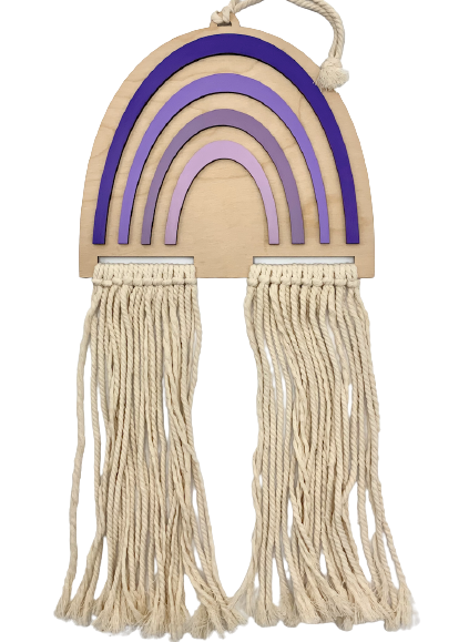 Wooden Rainbow with Macrame (Purples)