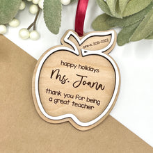 Load image into Gallery viewer, Teacher Apple Ornament (Personalized)
